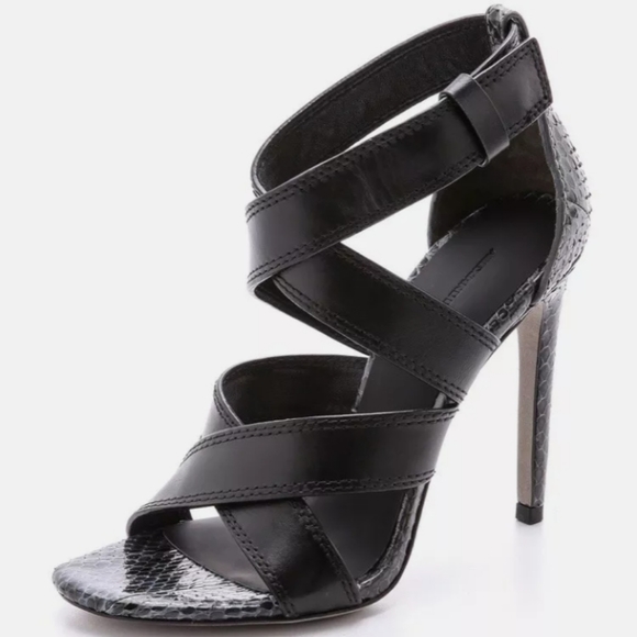 Alexander Wang Linda Black Gray Heels snake 38.5 8 - Picture 2 of 9